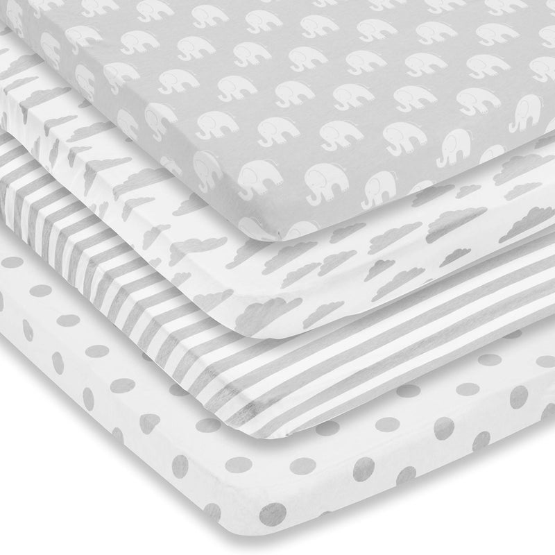 BaeBae Goods Pack n Play Sheets â€“ Premium Pack and Play Sheets 4 Pack â€“ 100% Super Soft Jersey Knit Cotton Playard Mattress Sheets â€“ Portable Playpen Fitted Play Yard Mini Crib Sheet For Boy & Girl (24 x 38 x 5) - Image 3
